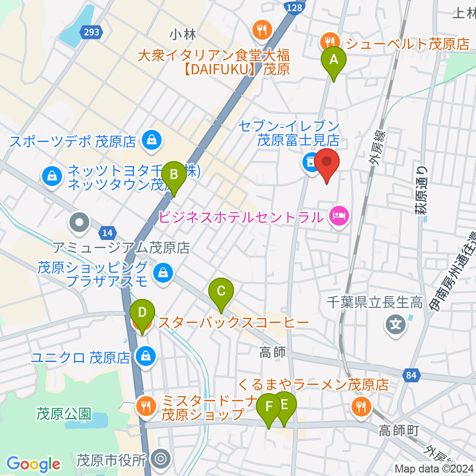 茂原市市民体育館周辺のカフェ一覧地図