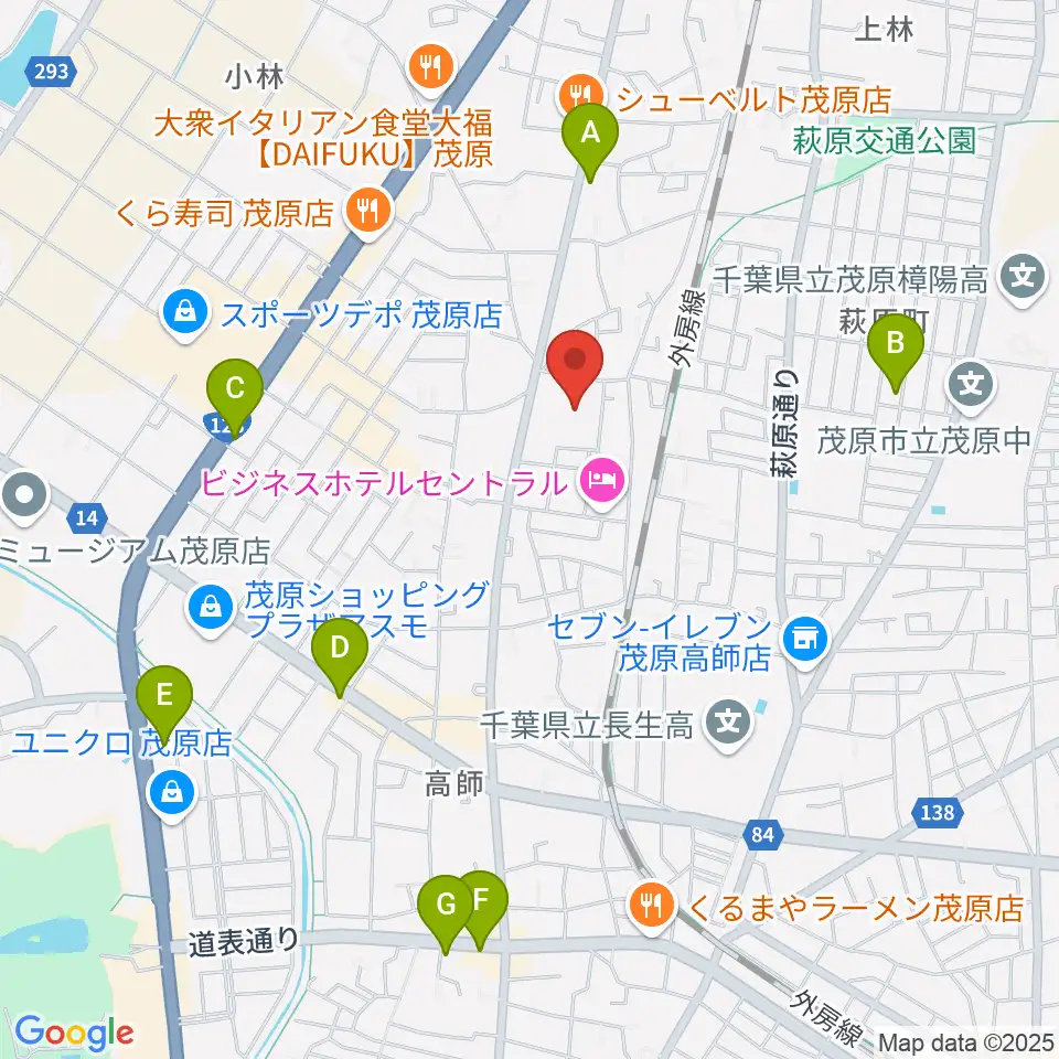茂原市市民体育館周辺のカフェ一覧地図