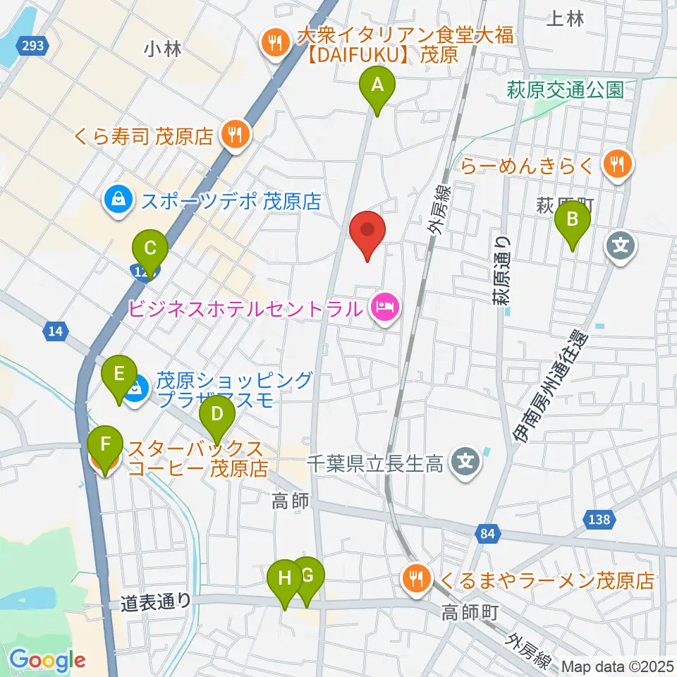 茂原市市民体育館周辺のカフェ一覧地図