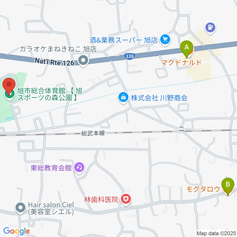旭市総合体育館周辺のカフェ一覧地図