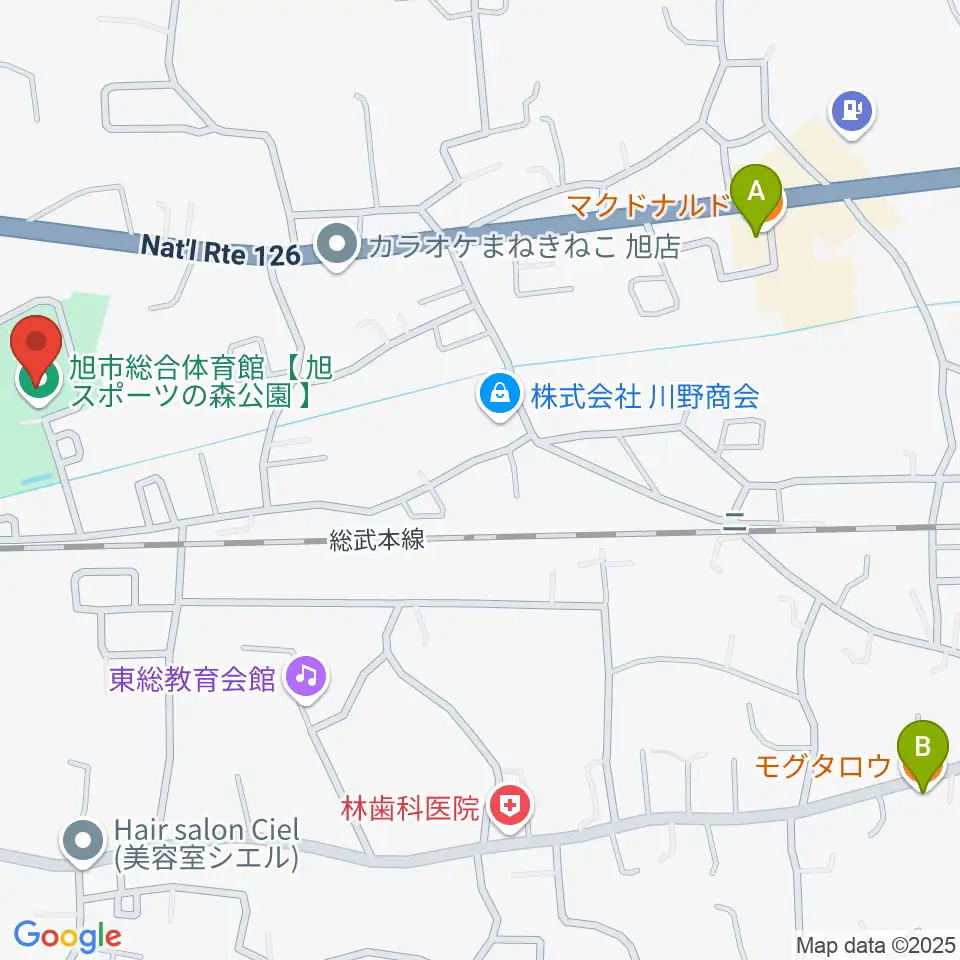 旭市総合体育館周辺のカフェ一覧地図