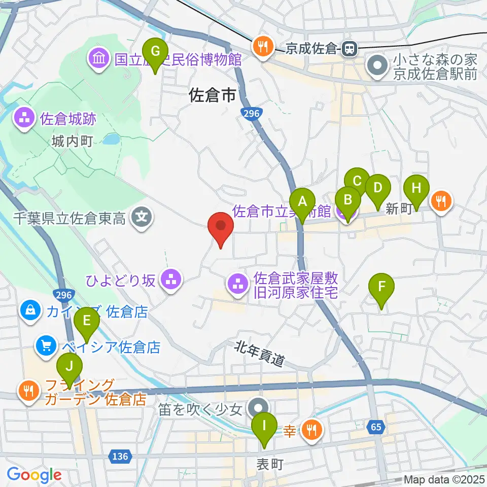 佐倉市民体育館周辺のカフェ一覧地図