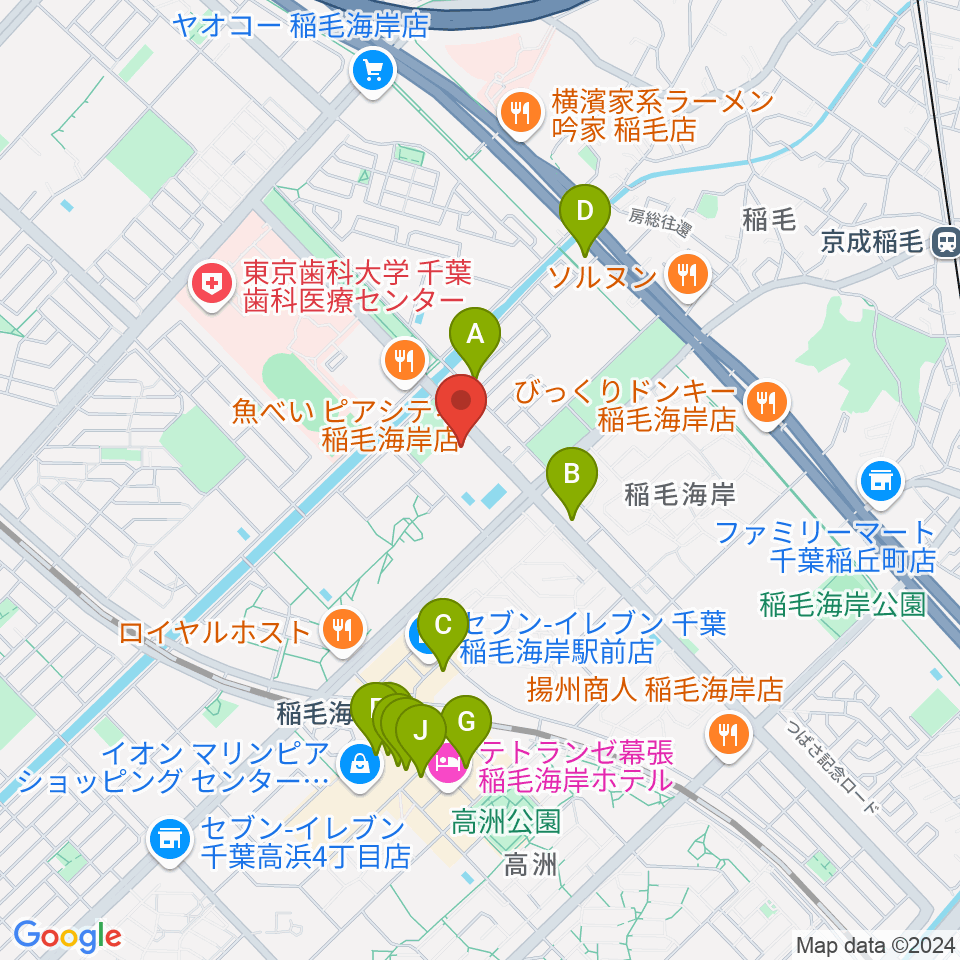 高洲スポーツセンター周辺のカフェ一覧地図