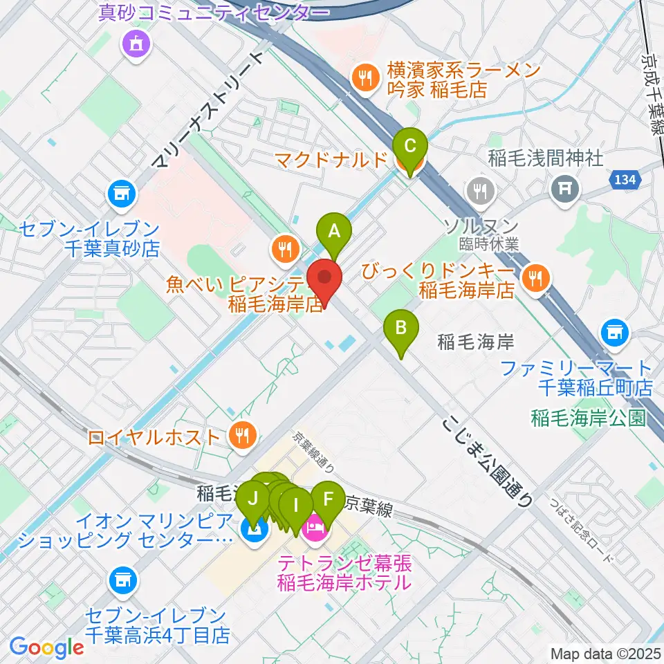 高洲スポーツセンター周辺のカフェ一覧地図