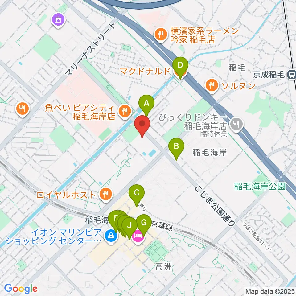 高洲スポーツセンター周辺のカフェ一覧地図