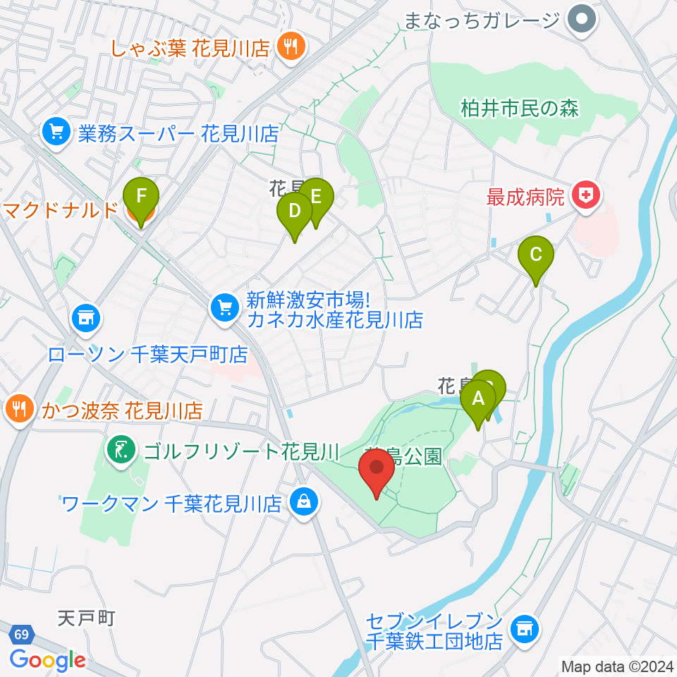 花島公園スポーツ施設周辺のカフェ一覧地図