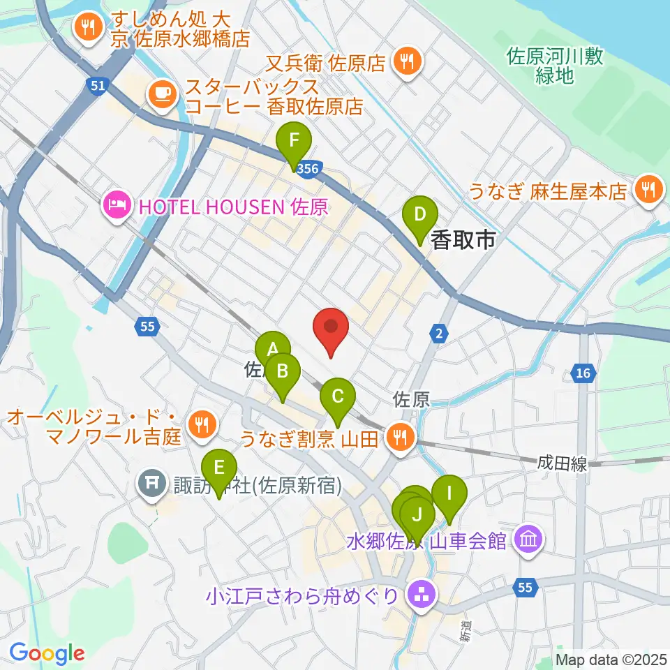 香取市民体育館周辺のカフェ一覧地図