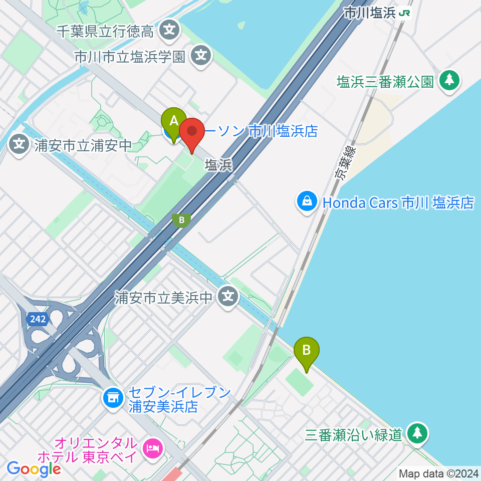 市川市塩浜市民体育館周辺のカフェ一覧地図