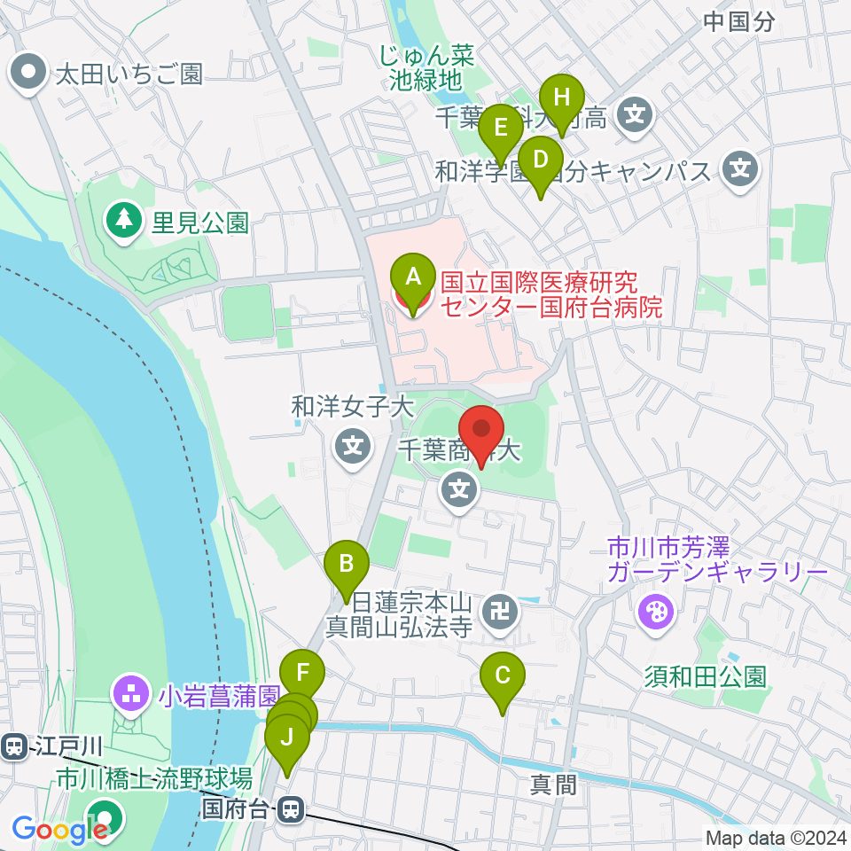 国府台市民体育館周辺のカフェ一覧地図