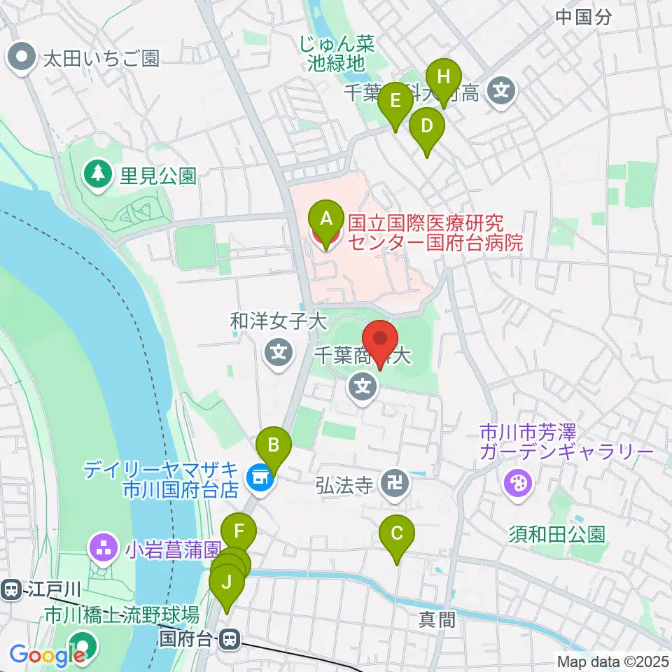 国府台市民体育館周辺のカフェ一覧地図