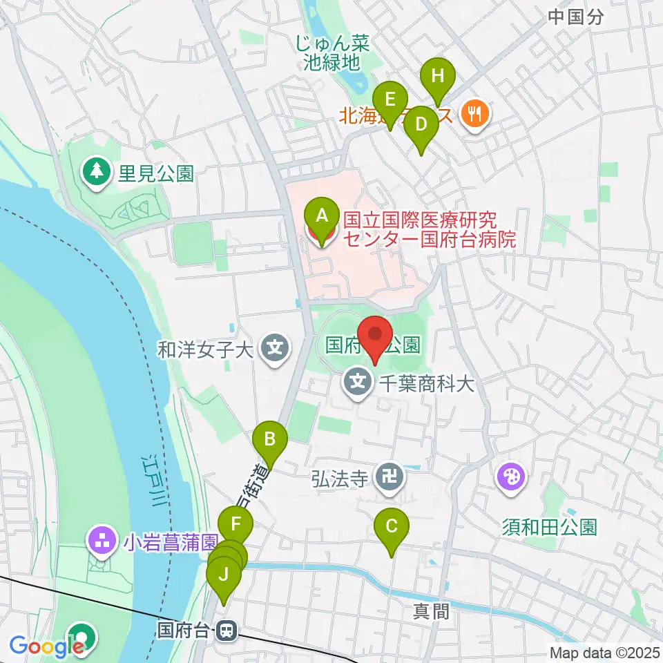 国府台市民体育館周辺のカフェ一覧地図