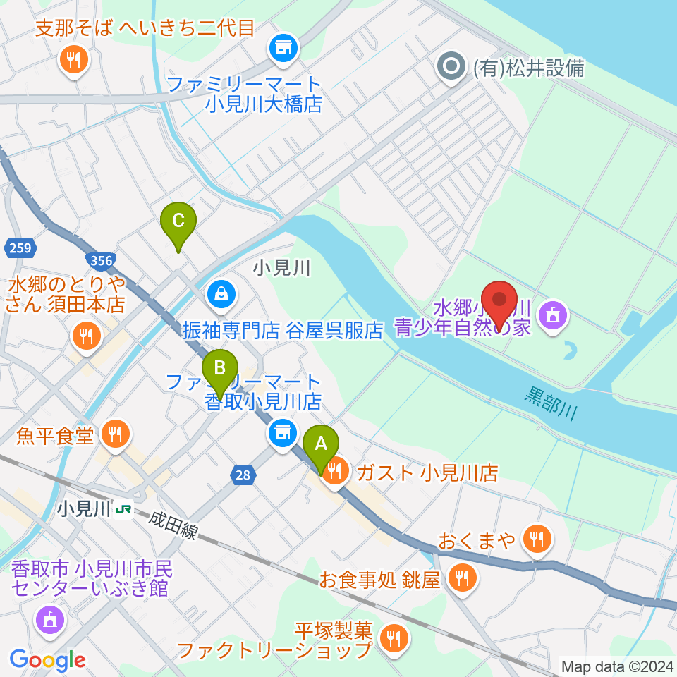 小見川スポーツ・コミュニティセンター周辺のカフェ一覧地図