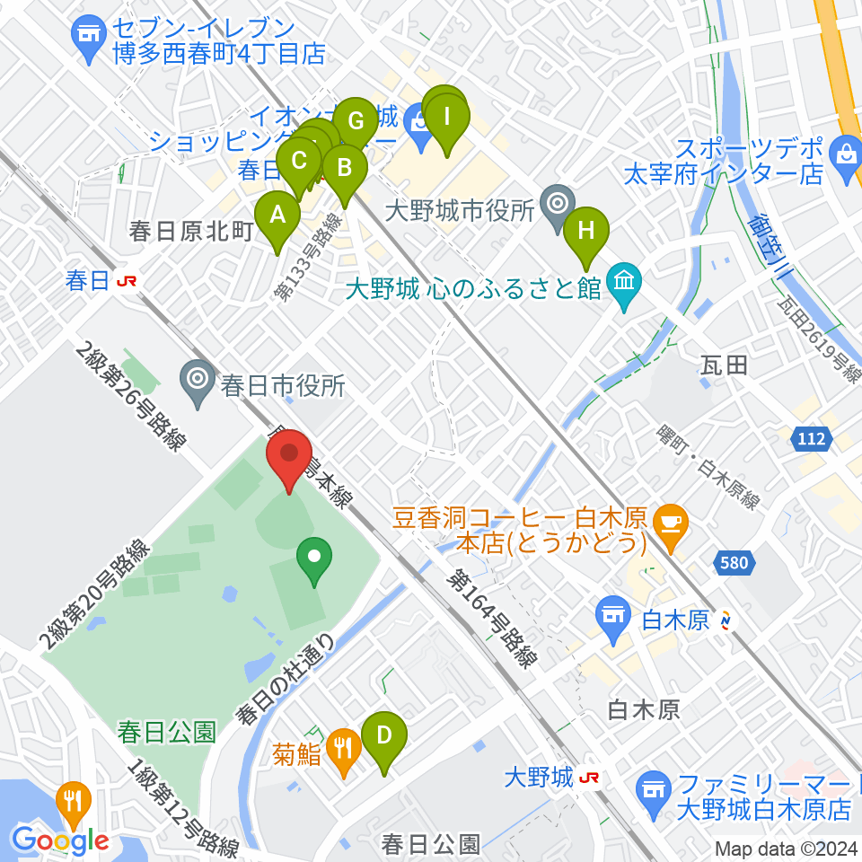 オクゼン不動産ベースボールスタジアム周辺のカフェ一覧地図