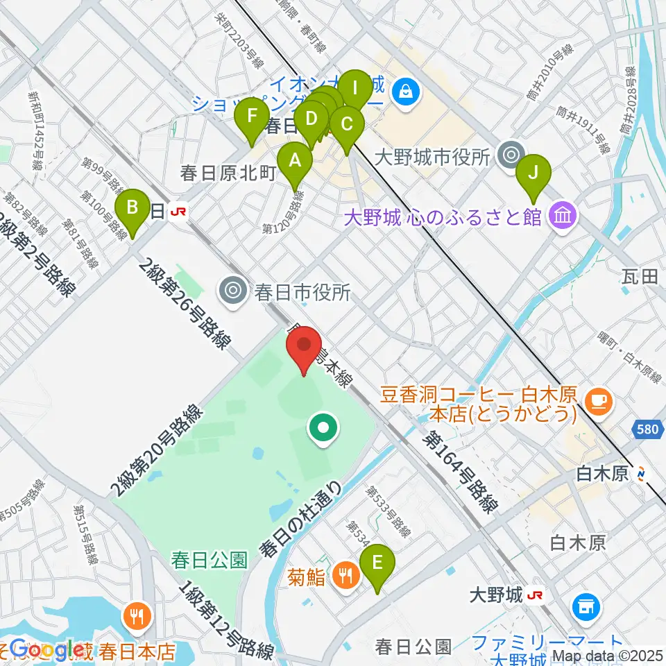オクゼン不動産ベースボールスタジアム周辺のカフェ一覧地図