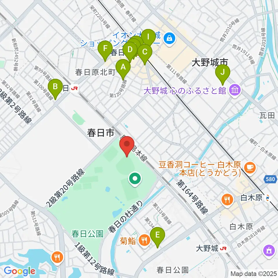 オクゼン不動産ベースボールスタジアム周辺のカフェ一覧地図