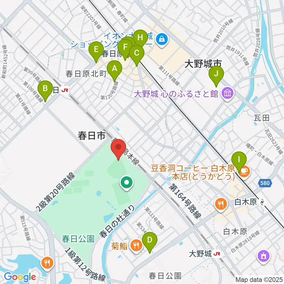 オクゼン不動産ベースボールスタジアム周辺のカフェ一覧地図