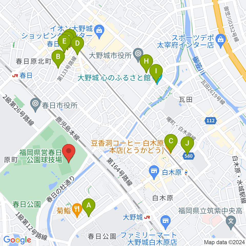 オクゼン不動産フットボールスタジアム周辺のカフェ一覧地図