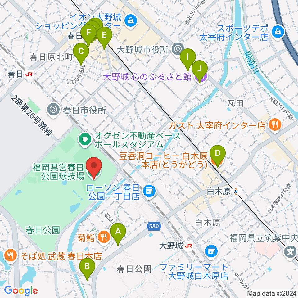 オクゼン不動産フットボールスタジアム周辺のカフェ一覧地図