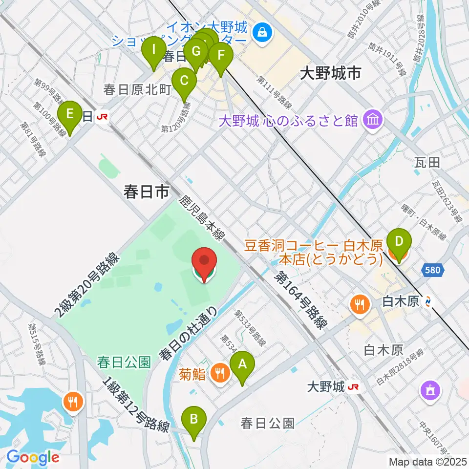 オクゼン不動産フットボールスタジアム周辺のカフェ一覧地図