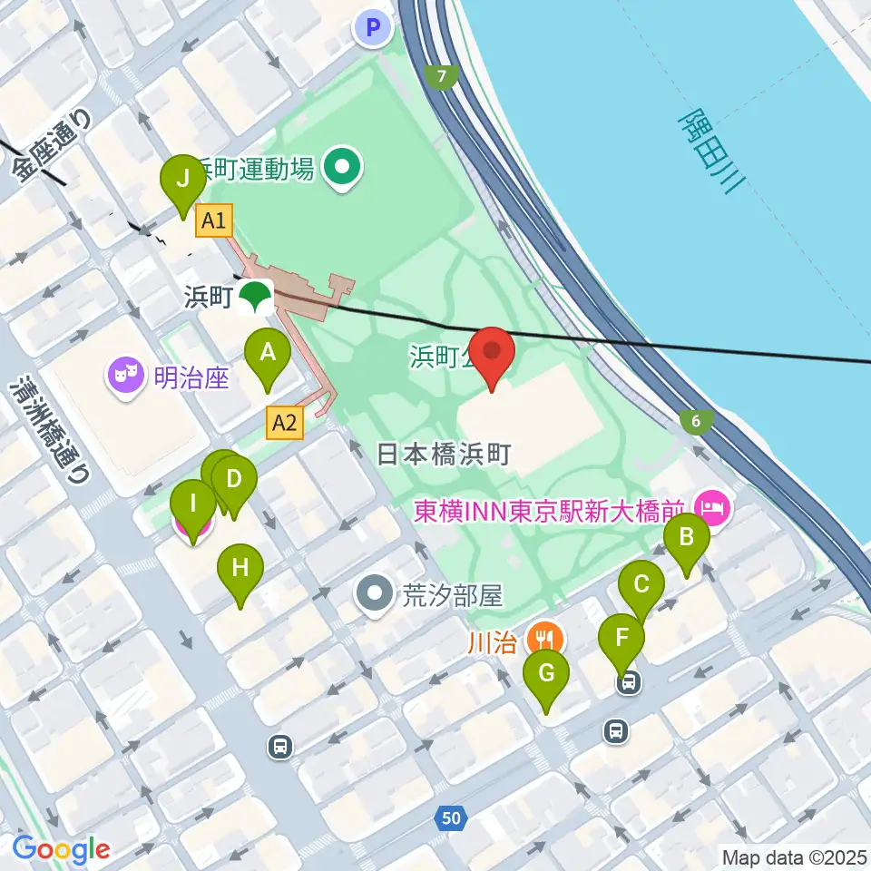 中央区立総合スポーツセンター周辺のカフェ一覧地図