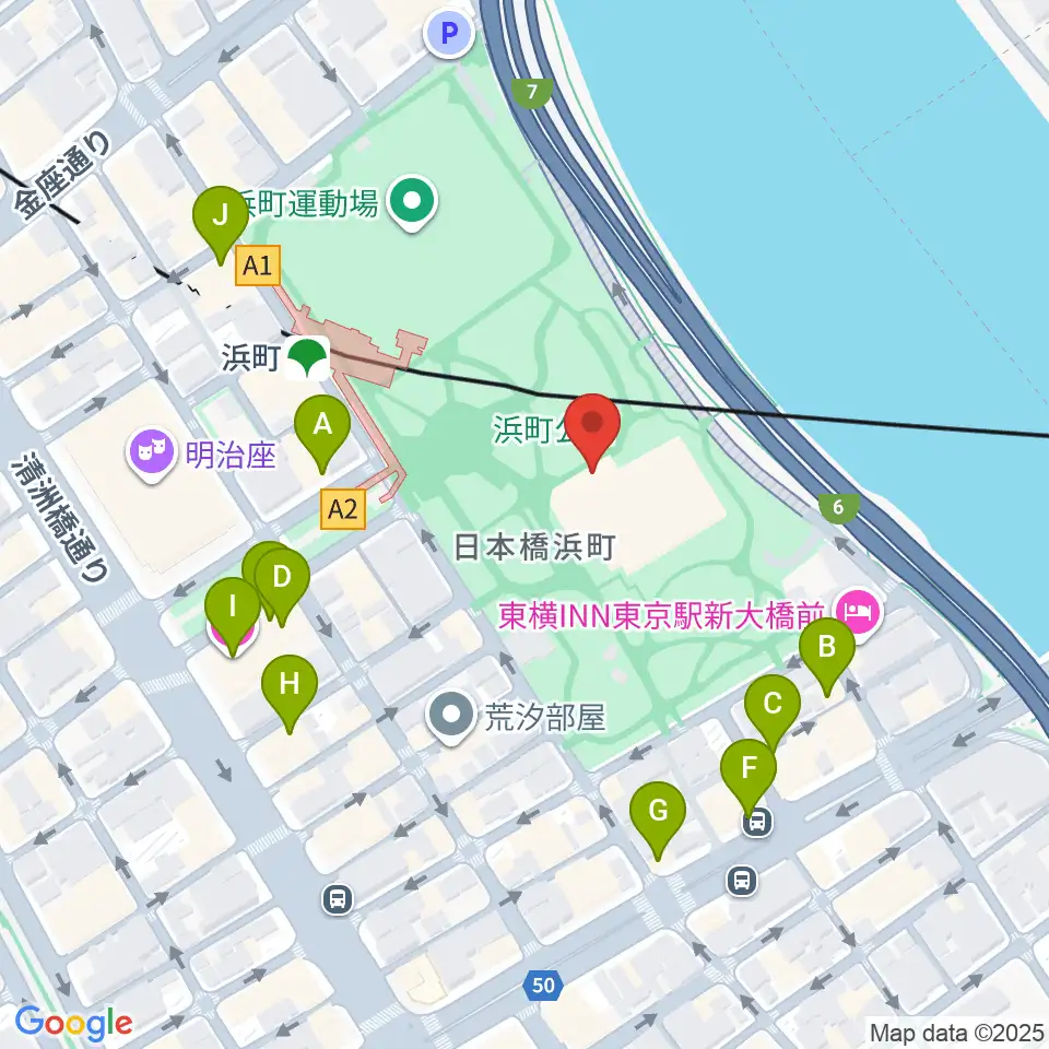 中央区立総合スポーツセンター周辺のカフェ一覧地図