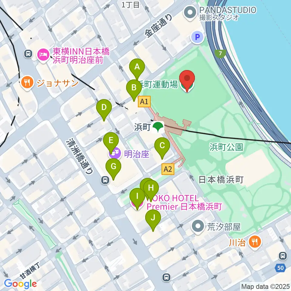 浜町運動場周辺のカフェ一覧地図