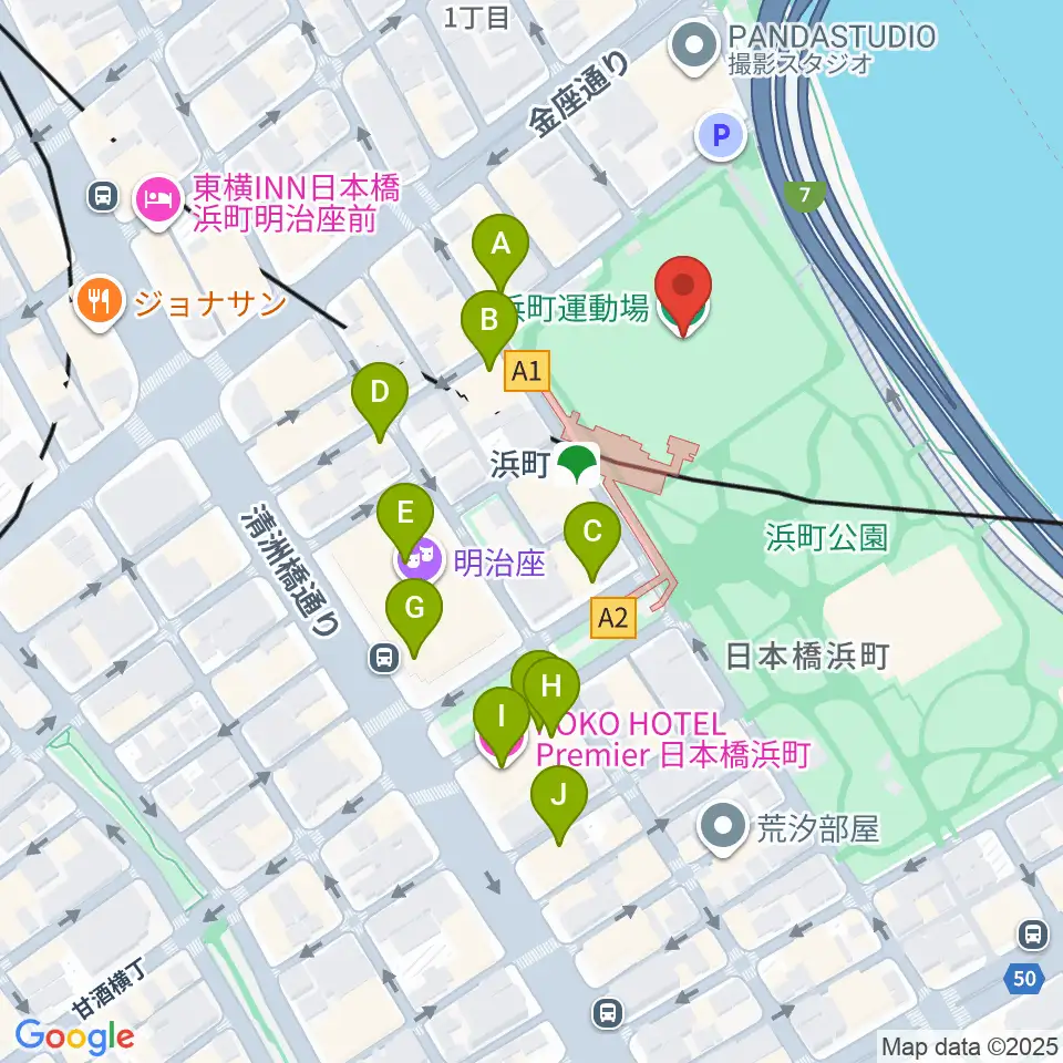 浜町運動場周辺のカフェ一覧地図