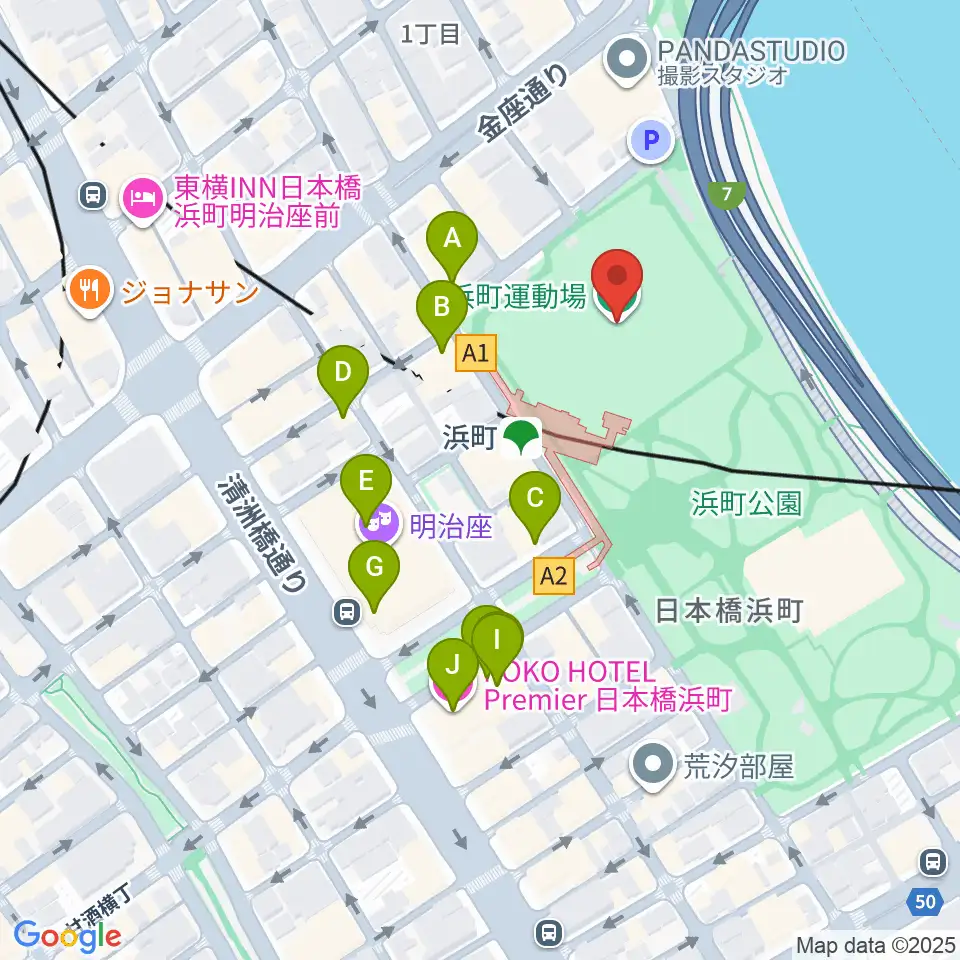 浜町運動場周辺のカフェ一覧地図