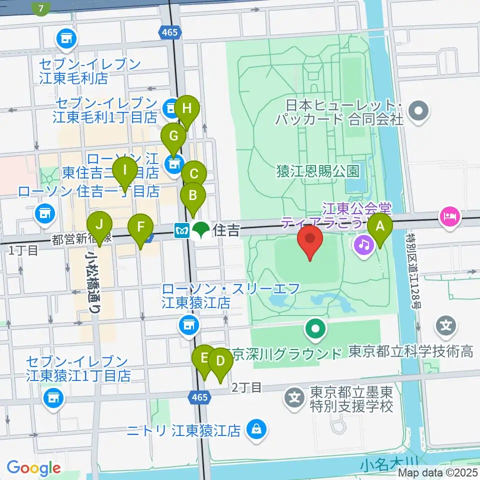猿江恩賜公園野球場周辺のカフェ一覧地図