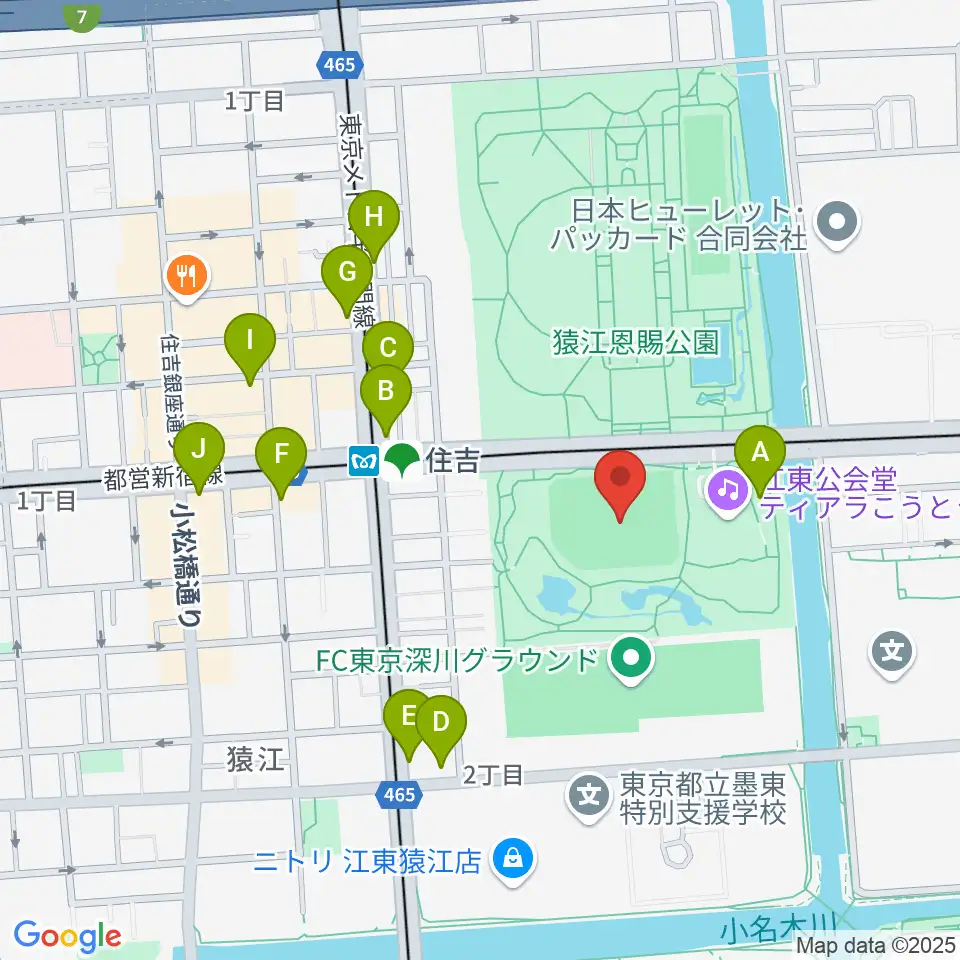 猿江恩賜公園野球場周辺のカフェ一覧地図