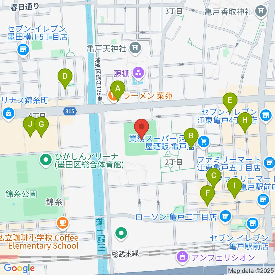 江東区営亀戸野球場周辺のカフェ一覧地図