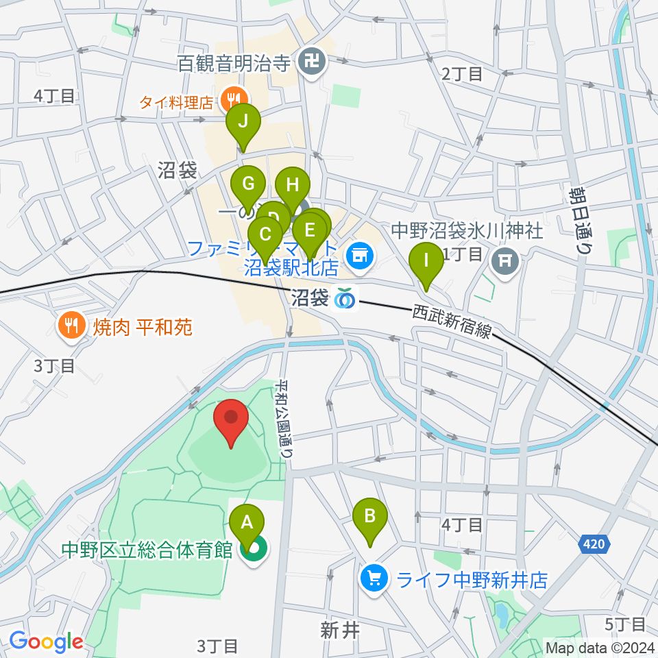 平和の森公園多目的運動広場周辺のカフェ一覧地図