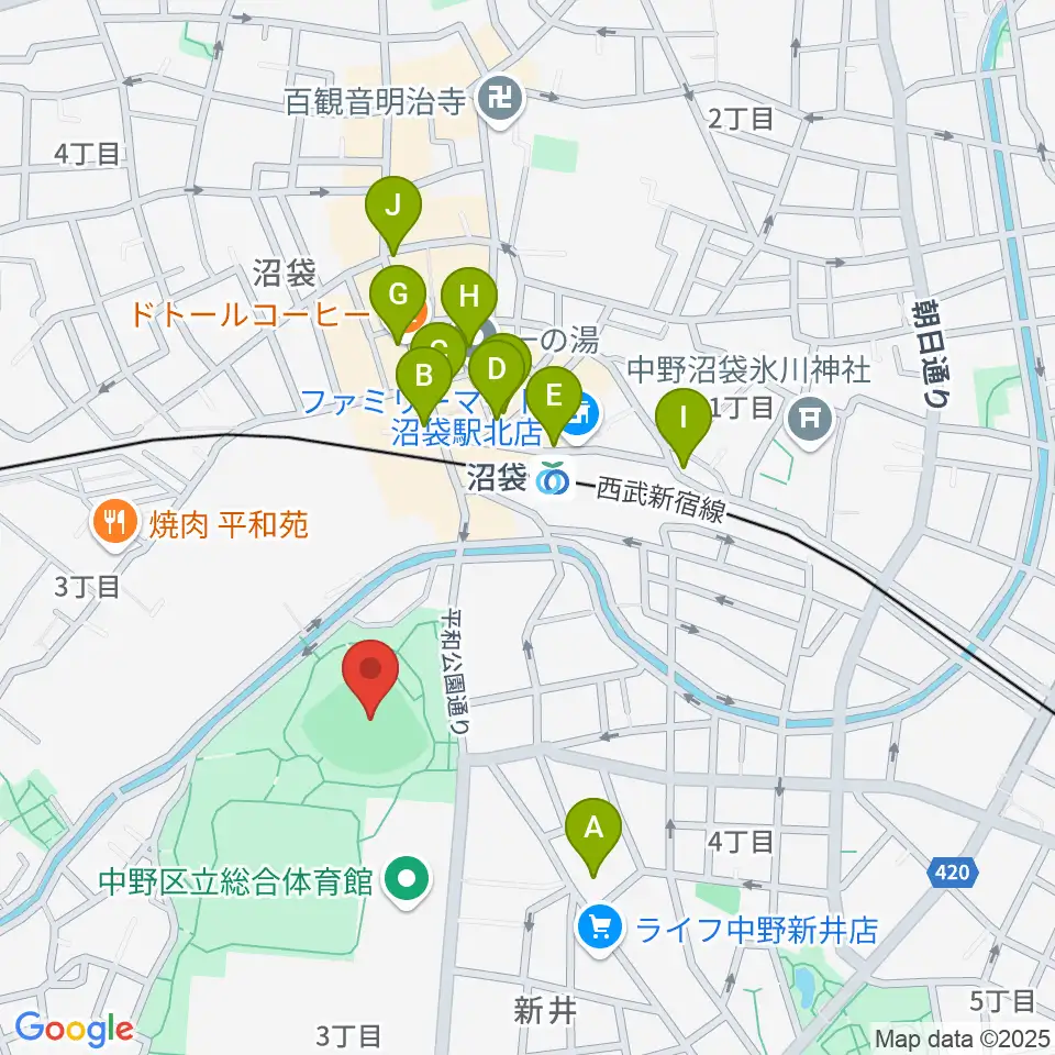 平和の森公園多目的運動広場周辺のカフェ一覧地図