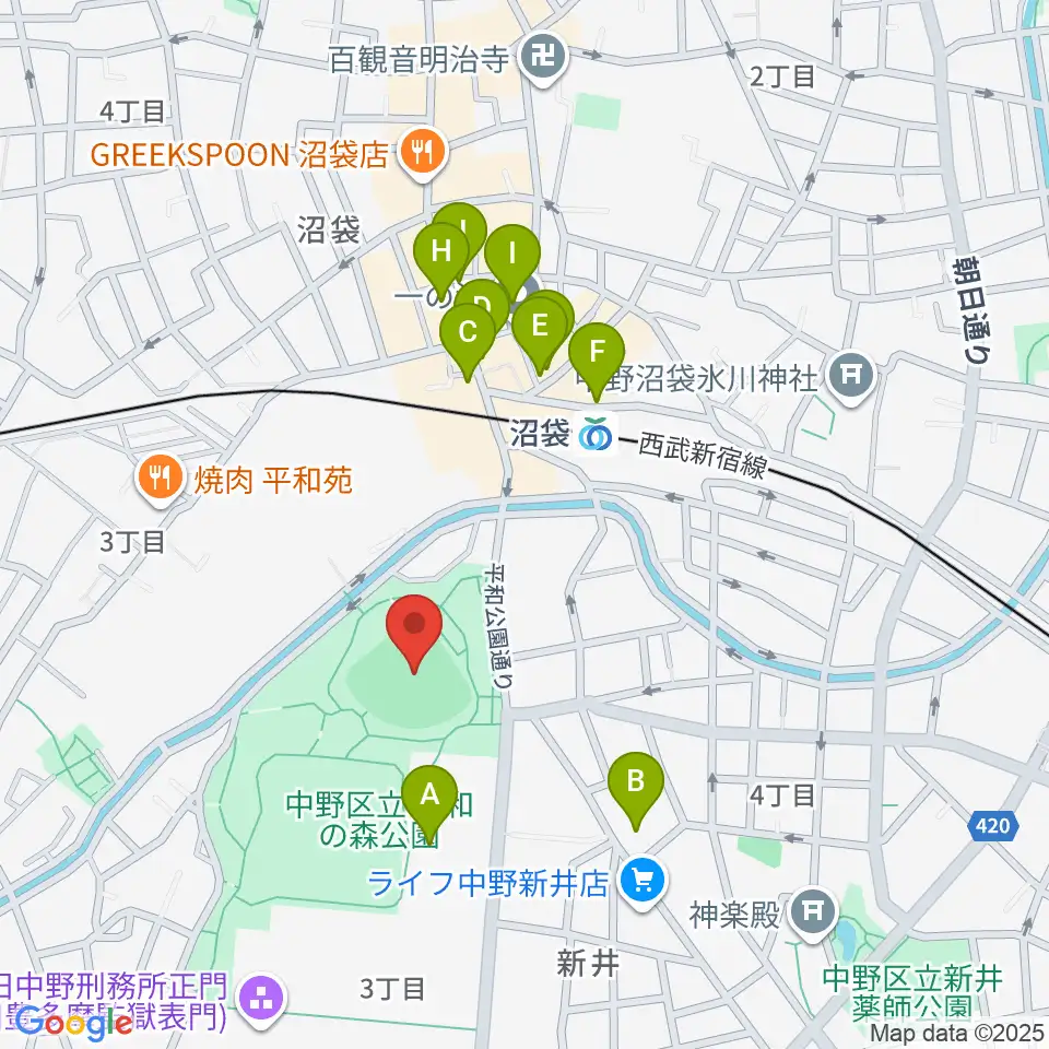 平和の森公園多目的運動広場周辺のカフェ一覧地図