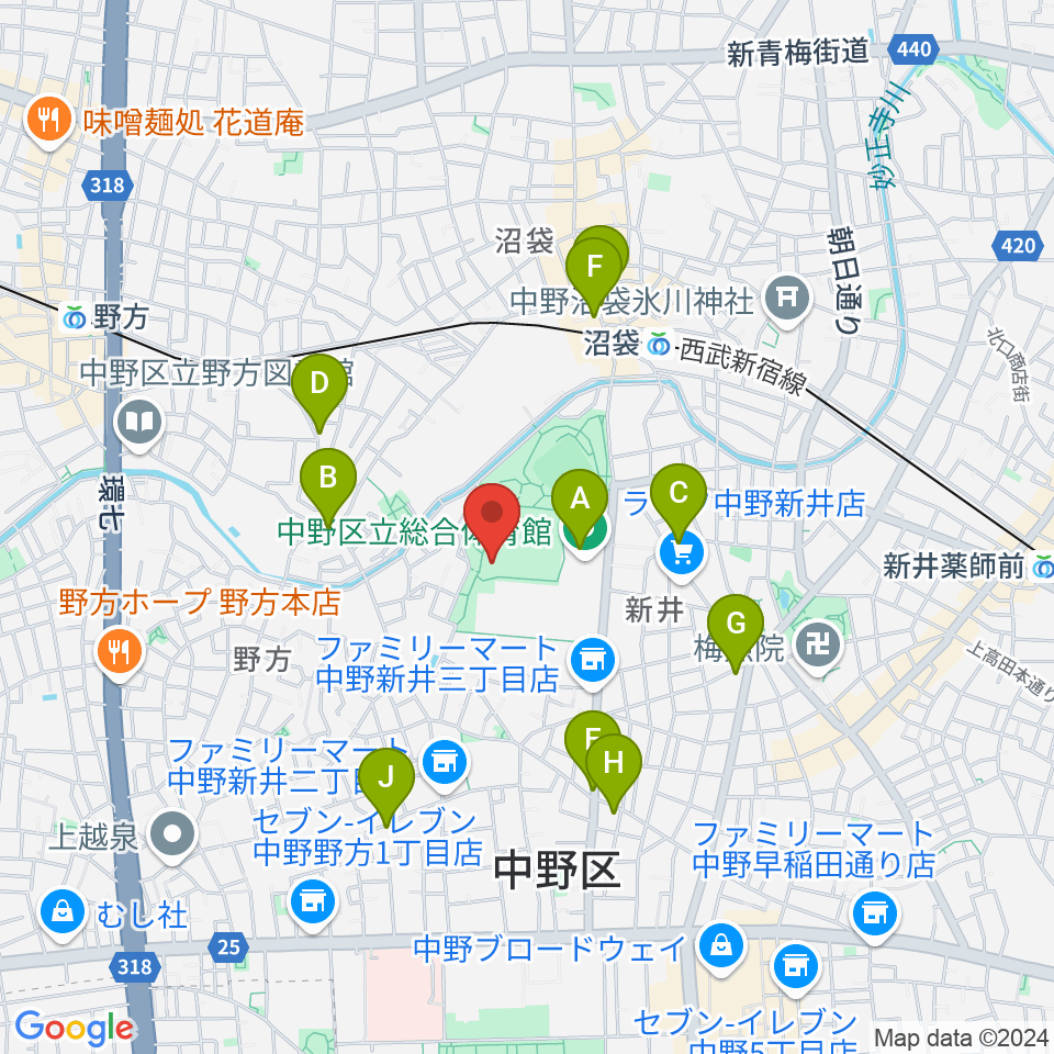 平和の森公園草地広場周辺のカフェ一覧地図