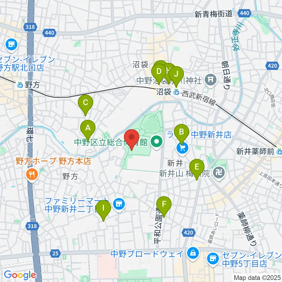 平和の森公園草地広場周辺のカフェ一覧地図