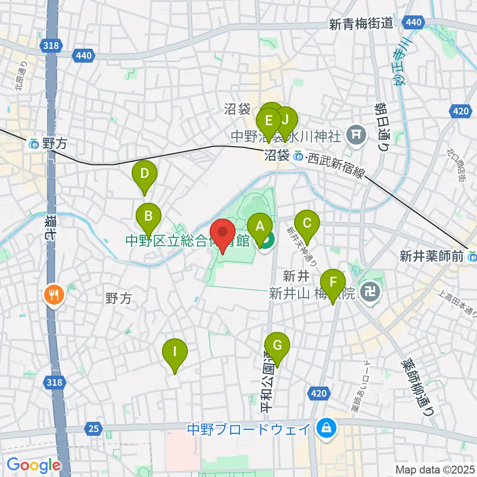 平和の森公園草地広場周辺のカフェ一覧地図