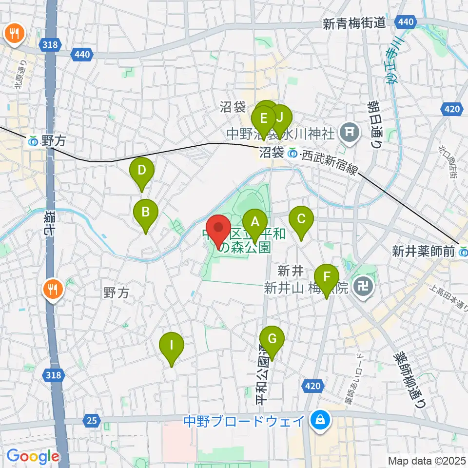 平和の森公園草地広場周辺のカフェ一覧地図