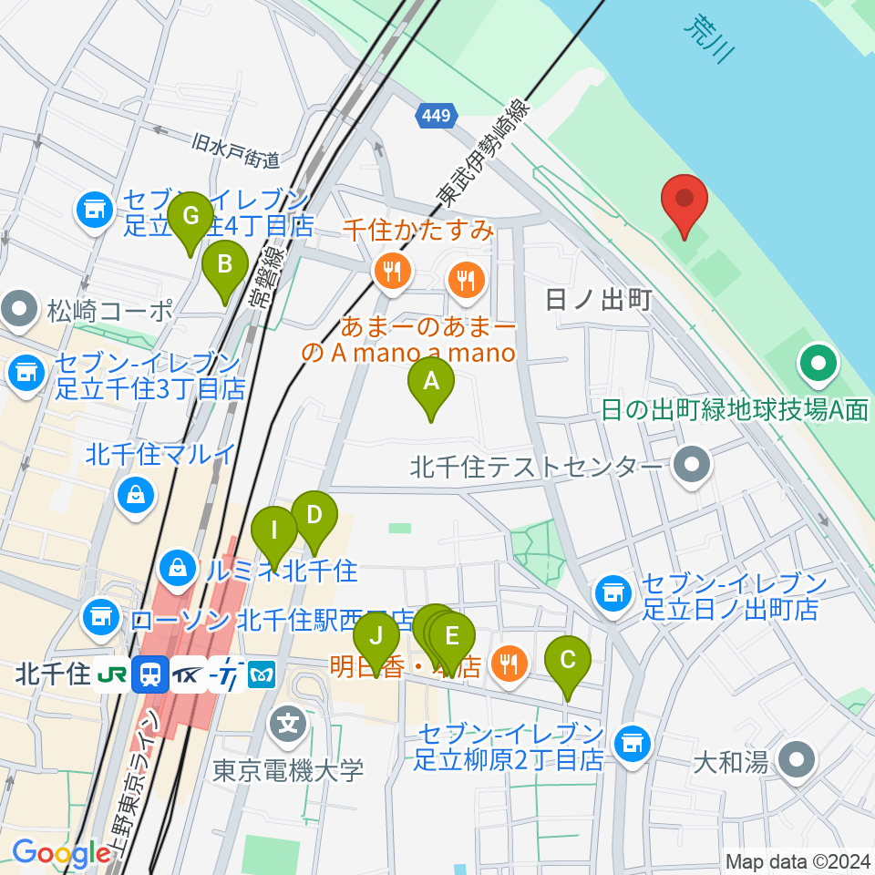 日の出町緑地野球場周辺のカフェ一覧地図