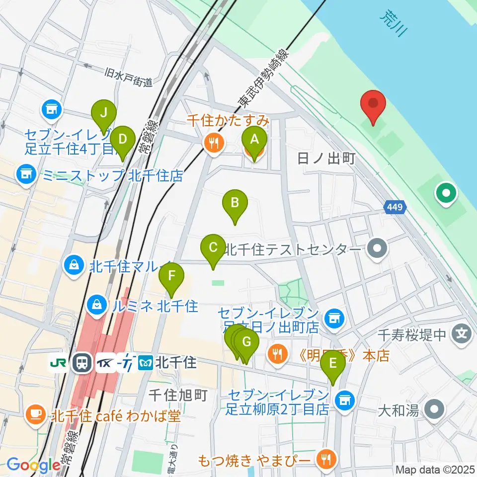 日の出町緑地野球場周辺のカフェ一覧地図