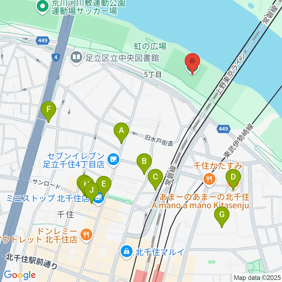 千住新橋野球場周辺のカフェ一覧地図
