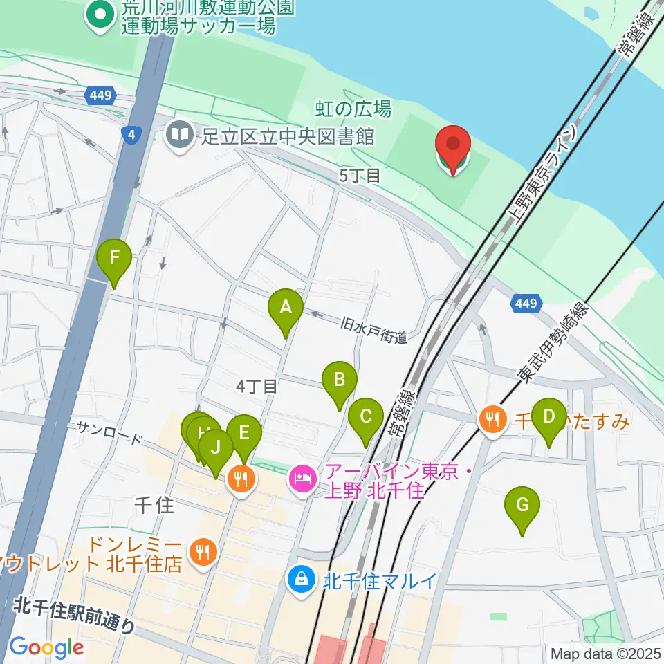 千住新橋野球場周辺のカフェ一覧地図