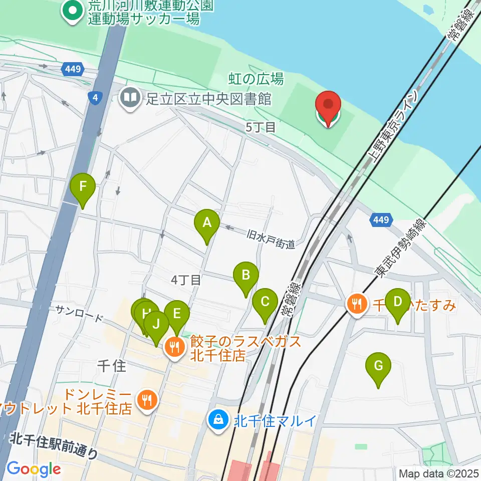 千住新橋野球場周辺のカフェ一覧地図
