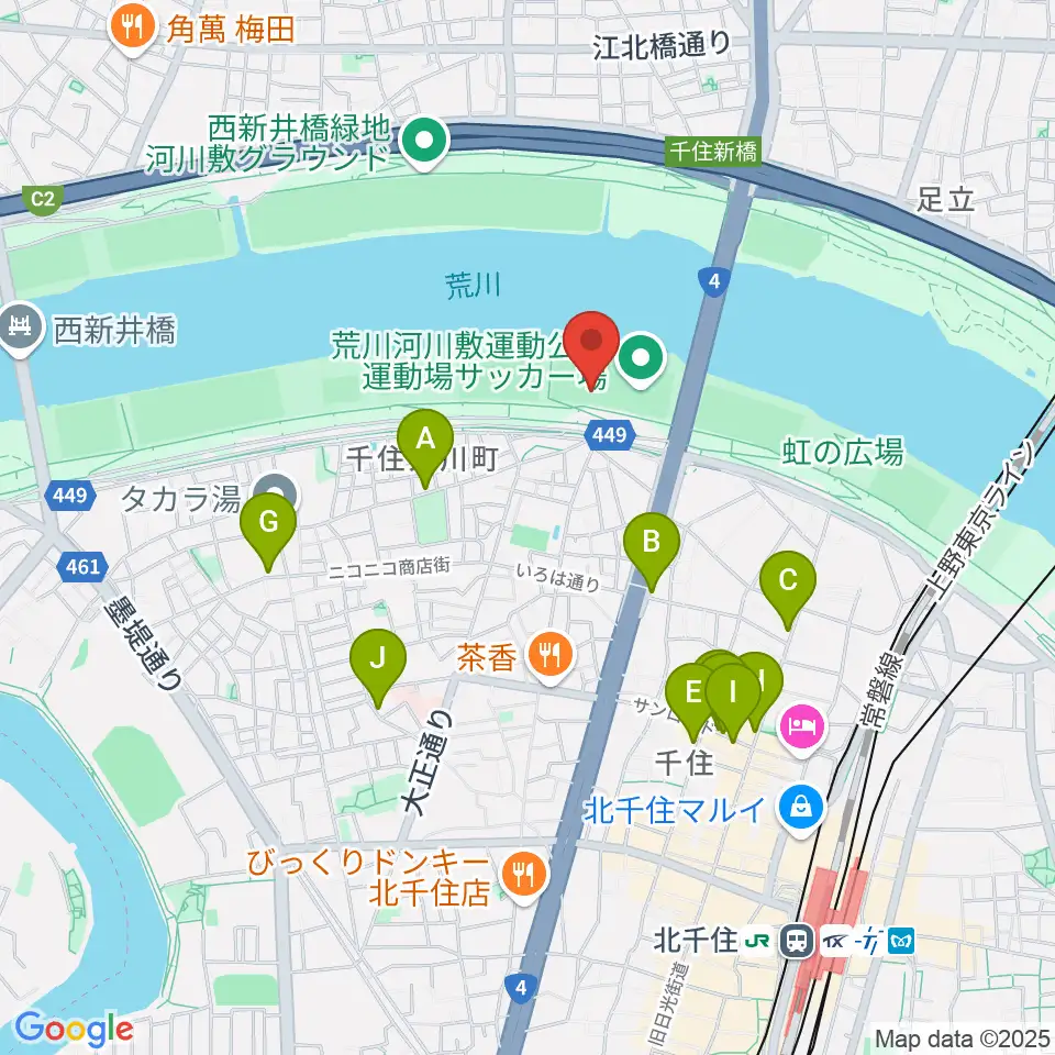 荒川河川敷運動公園野球場周辺のカフェ一覧地図