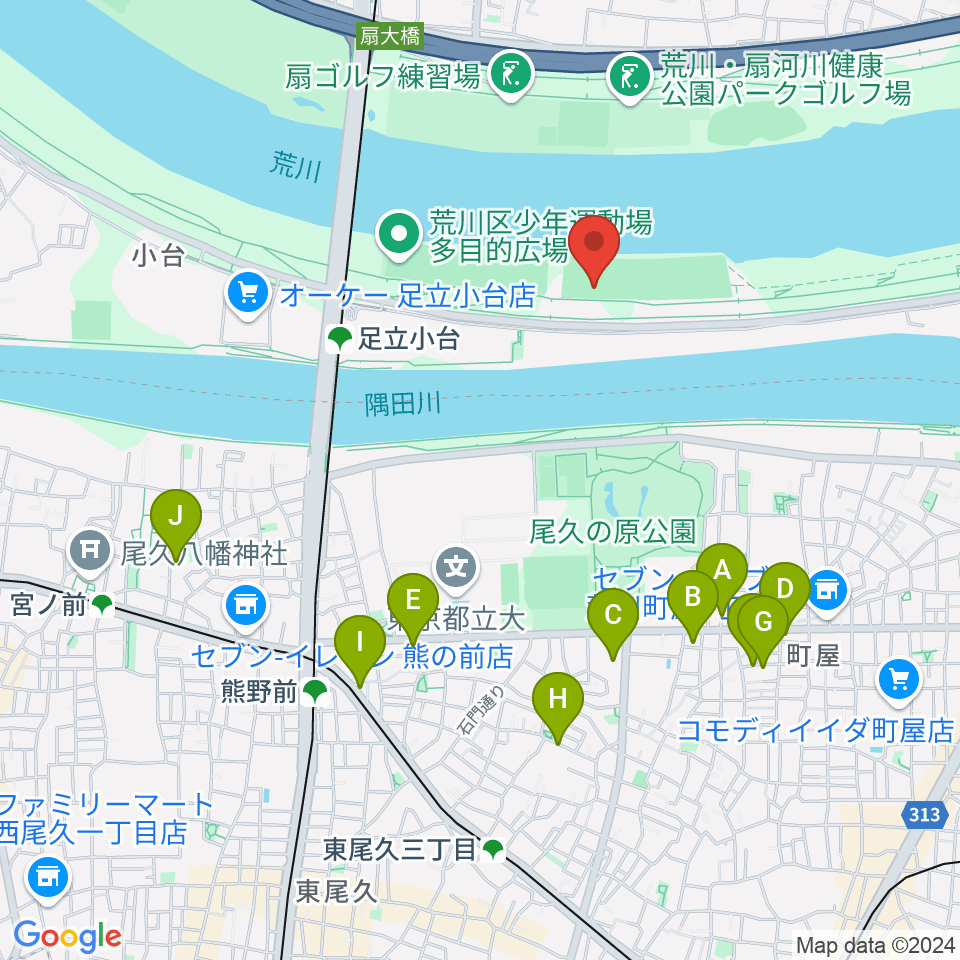 荒川区少年運動場サッカー場周辺のカフェ一覧地図