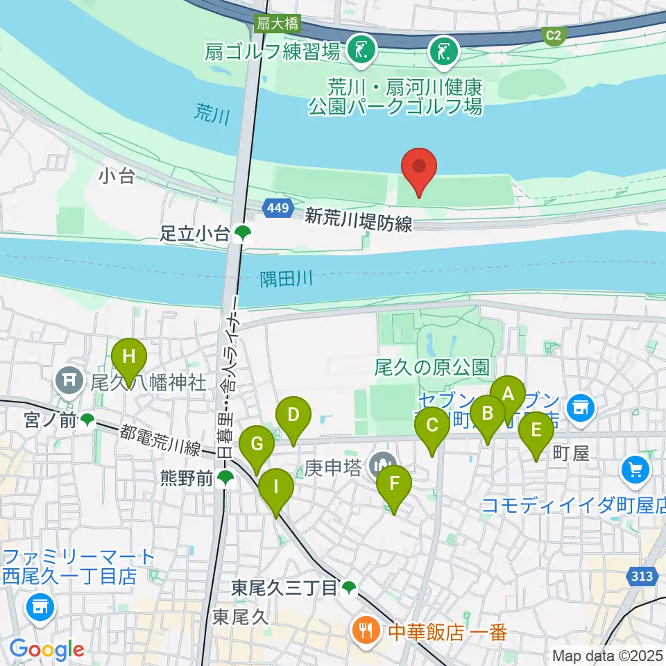 荒川区少年運動場サッカー場周辺のカフェ一覧地図
