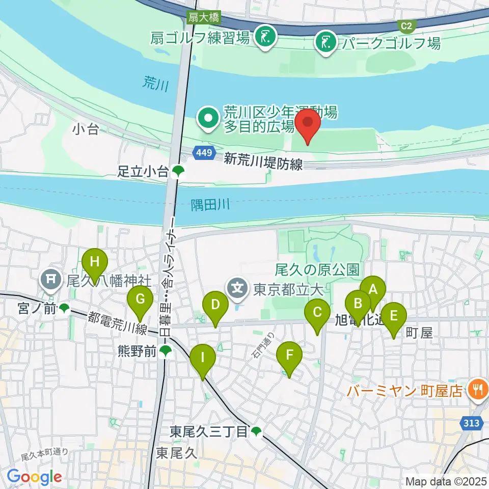 荒川区少年運動場サッカー場周辺のカフェ一覧地図