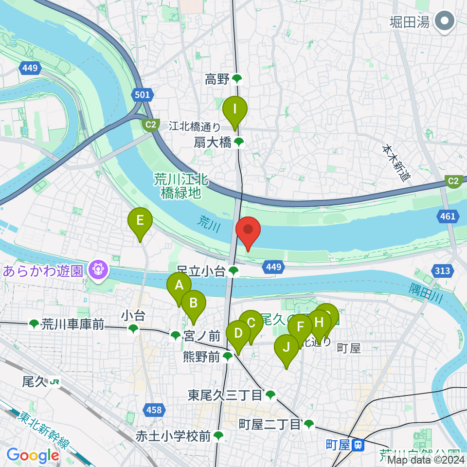 荒川区少年運動場多目的広場周辺のカフェ一覧地図