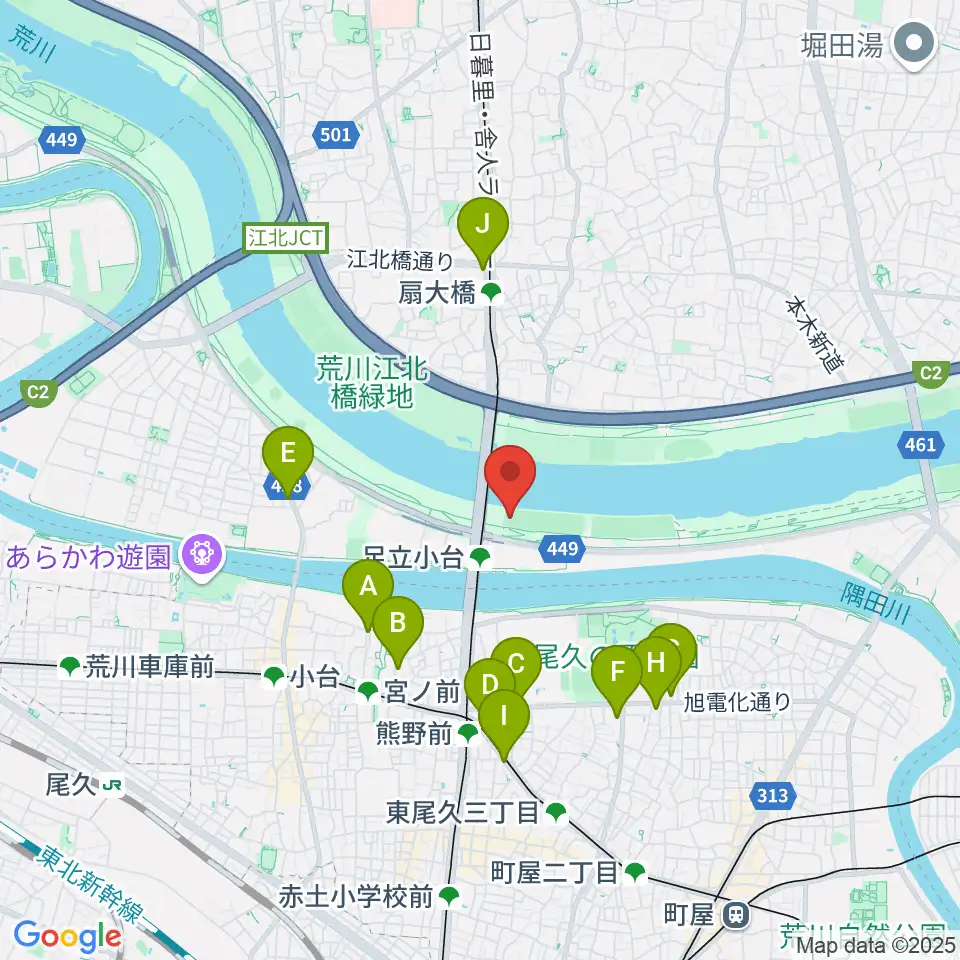 荒川区少年運動場多目的広場周辺のカフェ一覧地図