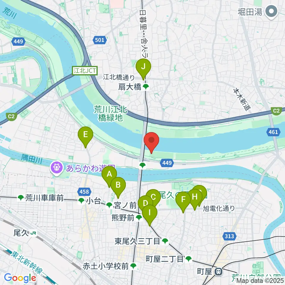 荒川区少年運動場多目的広場周辺のカフェ一覧地図